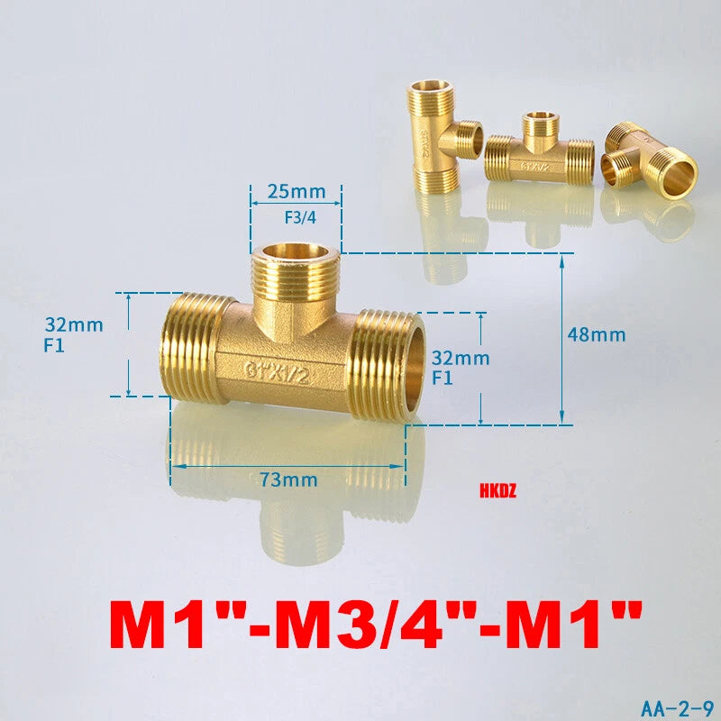 Brass T-Shape Pipe Fittings 1 2"~2" BSP Male Female Thread Tee Connector Adapter