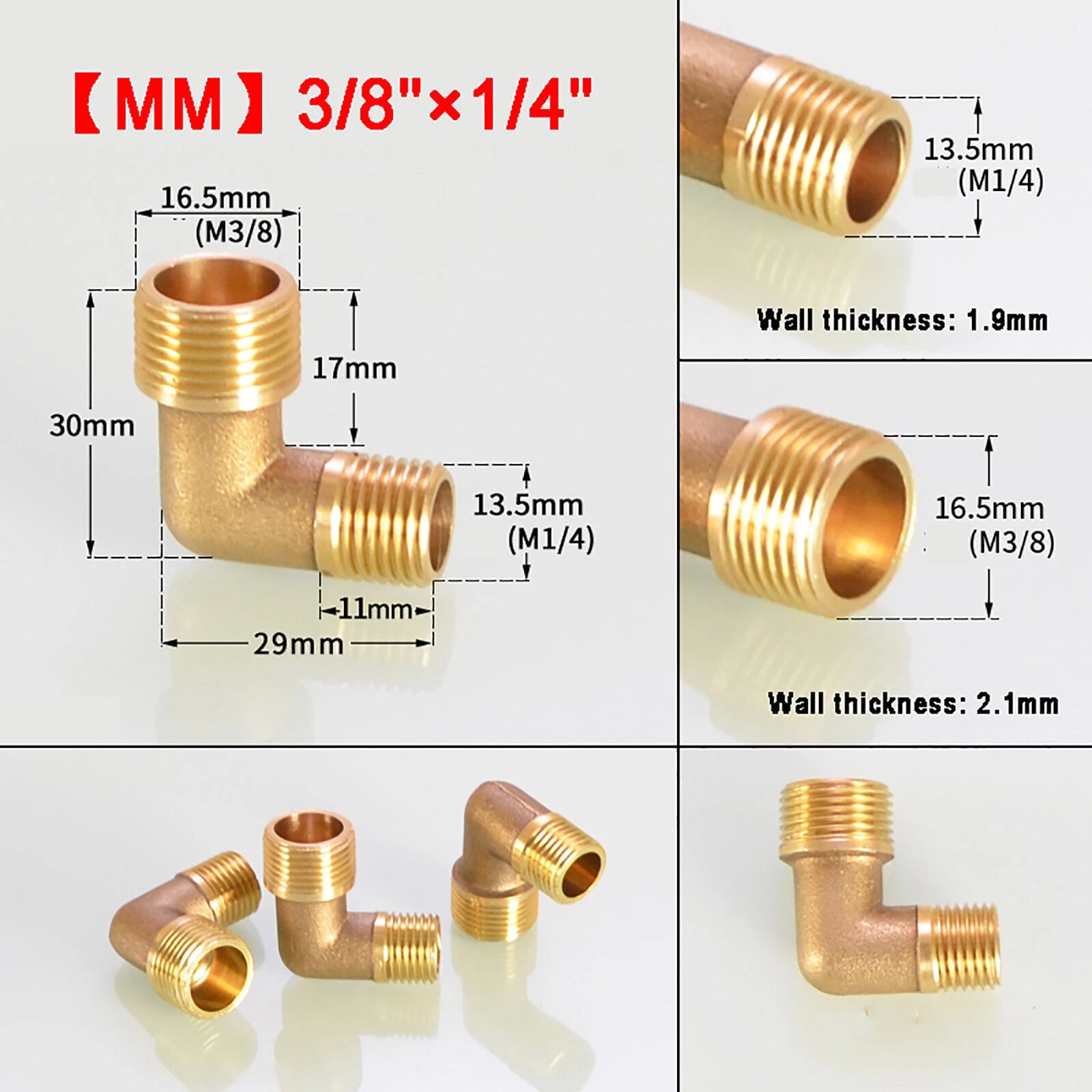 Brass 90° Elbow BSP Threaded Pipe Fitting — Equal & Reducer, 1/8" to 1/2"