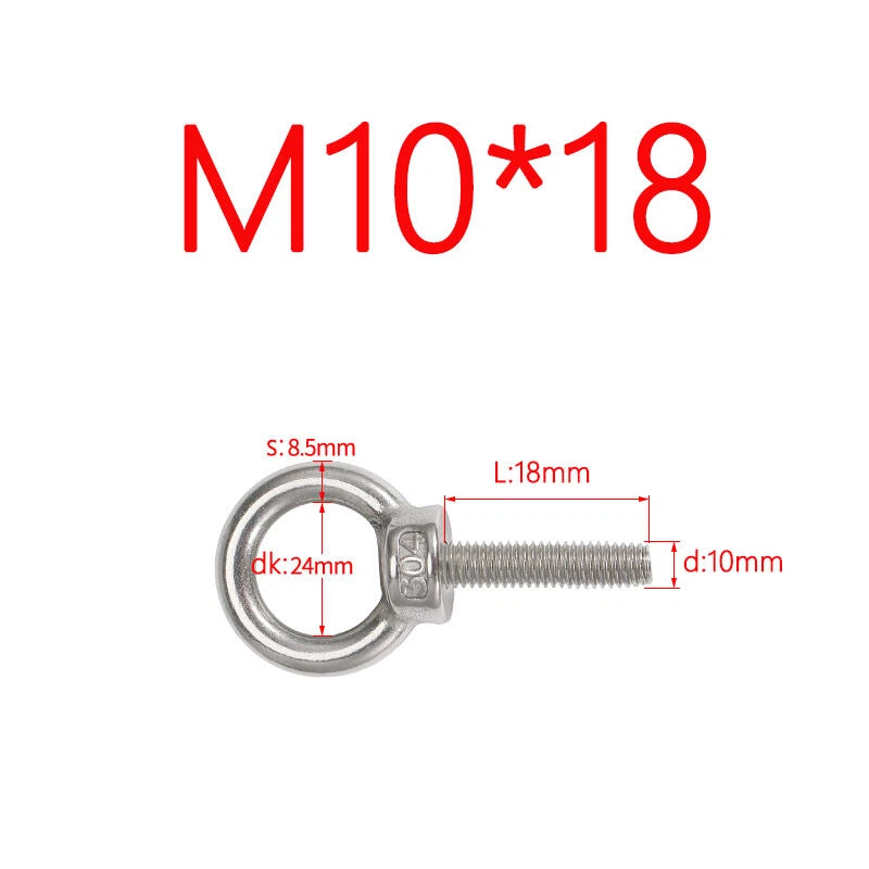 M3–M24 Stainless Steel Eye Bolts with Metric Thread — 304 SS Lifting Eyebolt