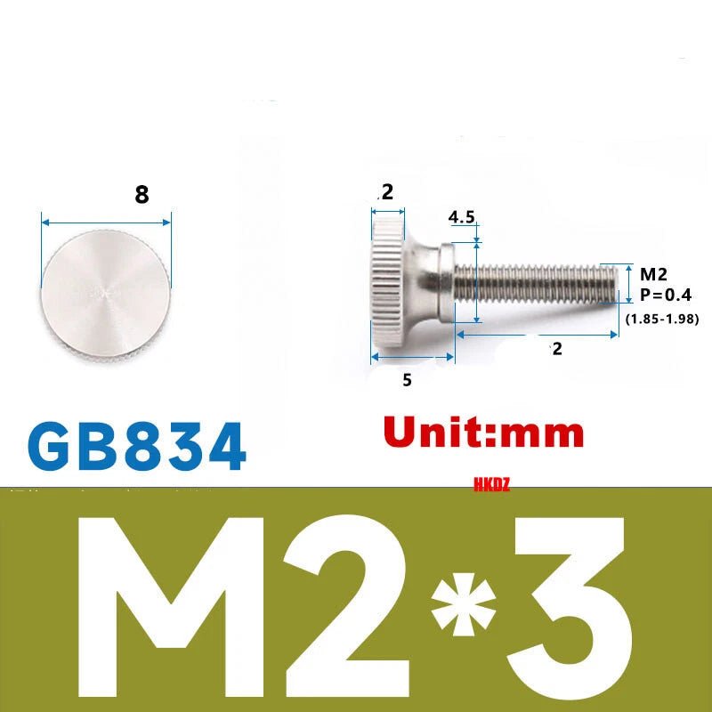 M2/M2.5 High Head Knurled Thumb Screws – 303 Stainless Steel Hand Grip Knob Bolts (3 - 12mm) - HomeDIYer
