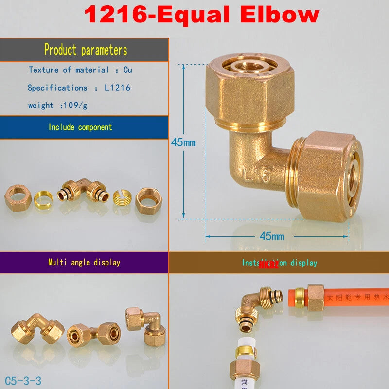 Push-Fit Tube Fittings for 12mm & 16mm Pipe — Straight, Elbow, Tee, Ball Valve, 1/2" & 3/4" NPT