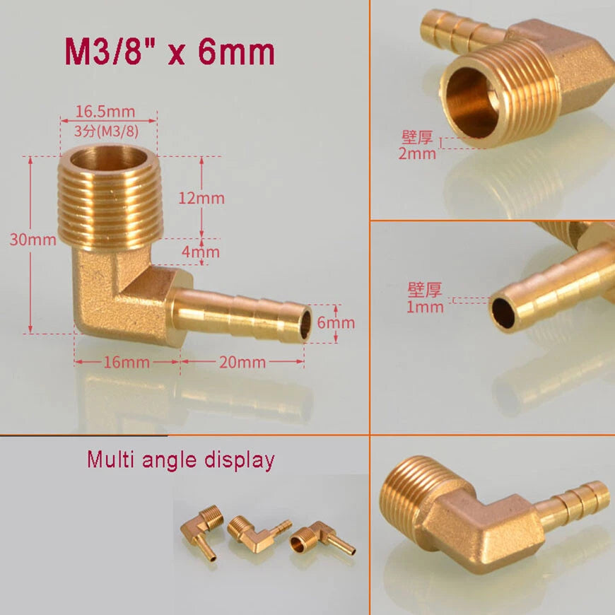 Brass BSP Male Elbow Barb Hose Tail Fittings — 1/8" to 3/4" × 6mm–25mm
