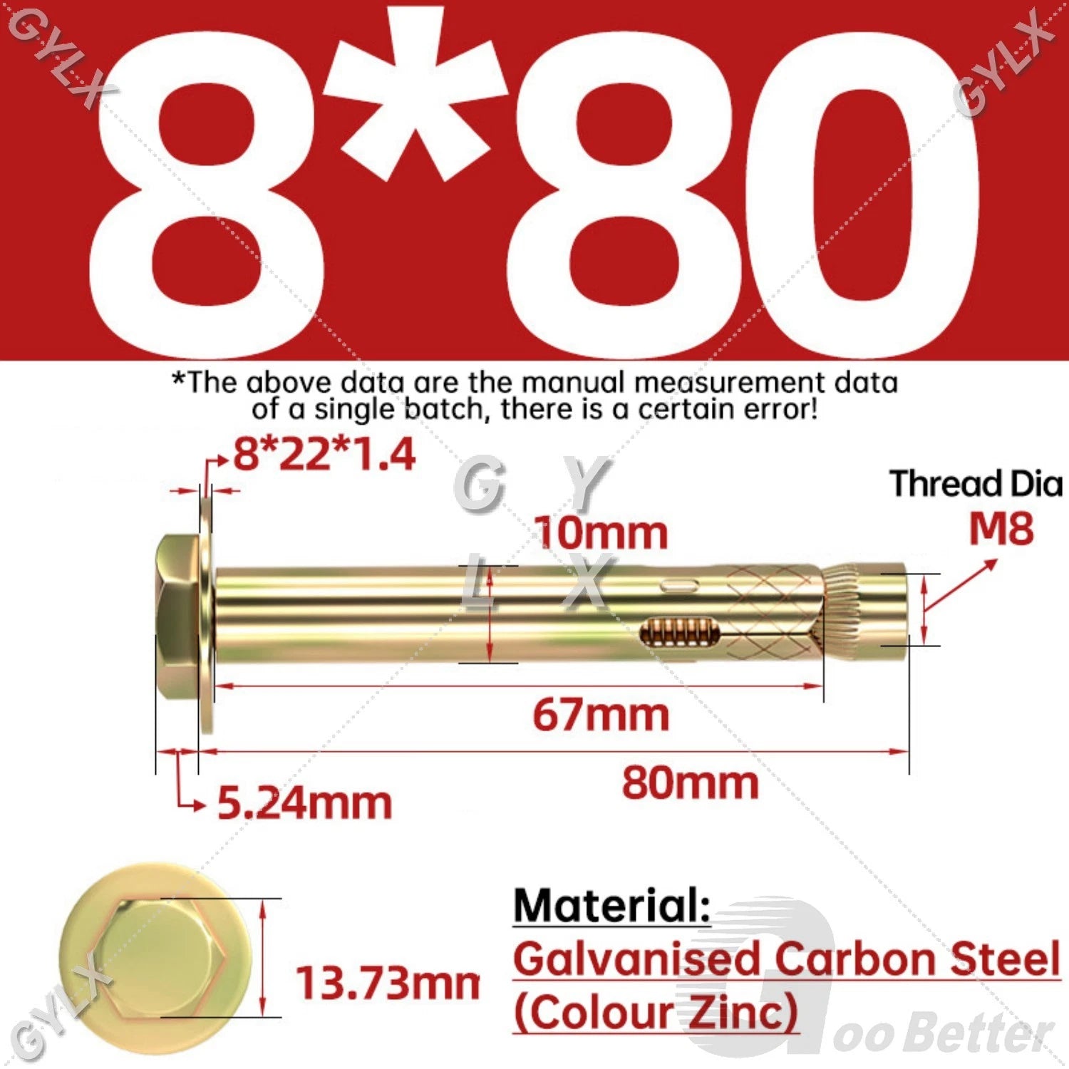 Sleeve Anchor Expansion Bolts for Masonry – Zinc Plated | M6 M8 M10 M12 M16