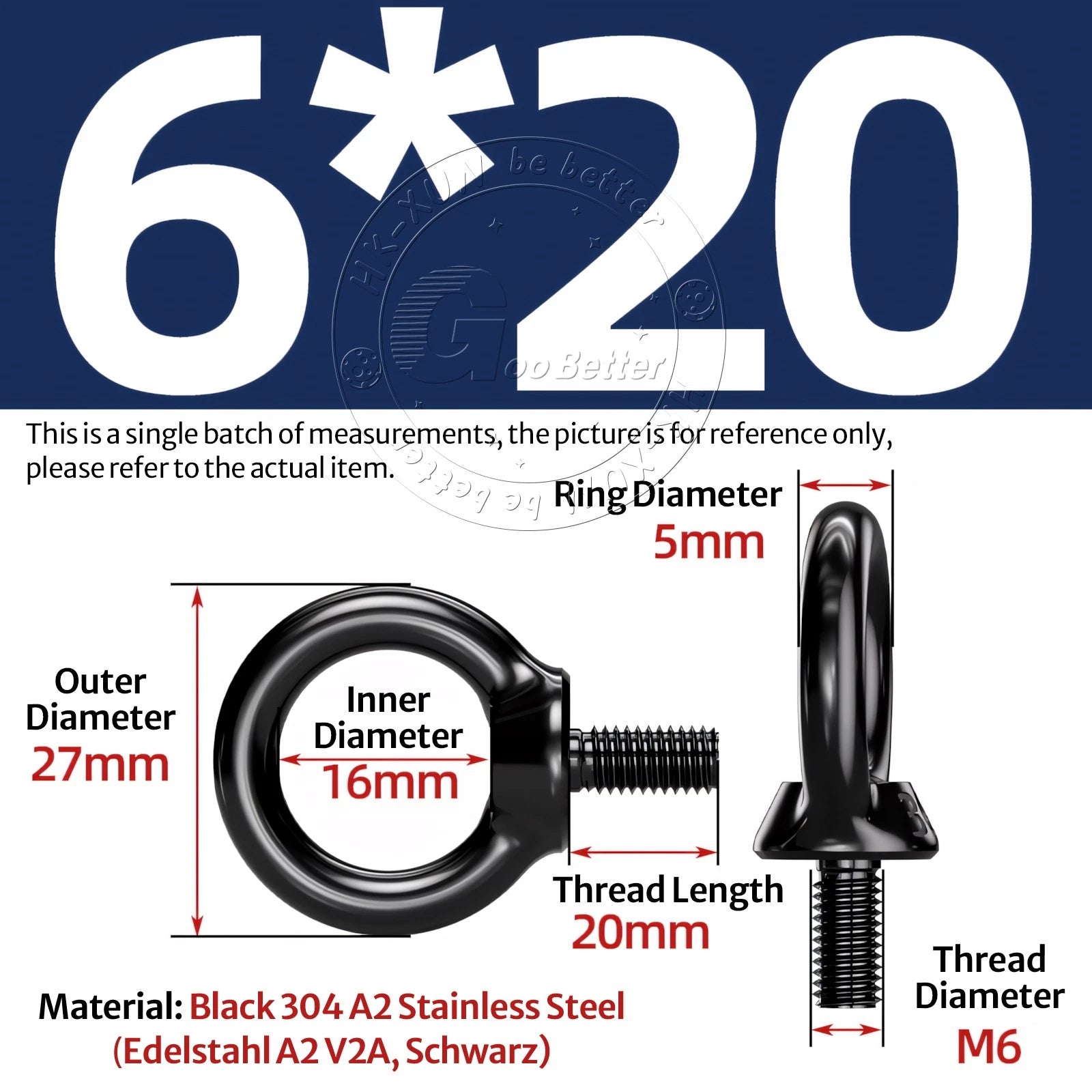 A2 304 Grade Black Stainless Steel Lifting Eye Nuts-Bolts M3 M4 M5 M6 M8 - M24
