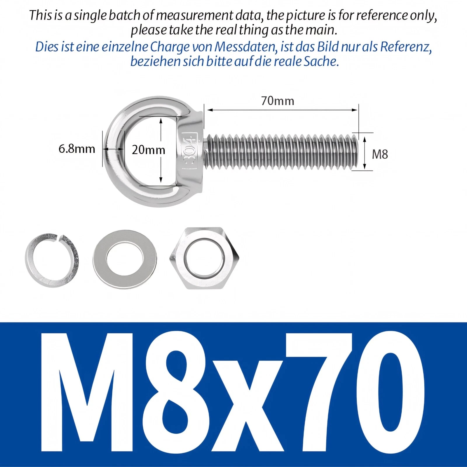 M8 M10 M12 Eye Bolts Kit Screws Nut Washer Long Boat Stainless Steel A2 304