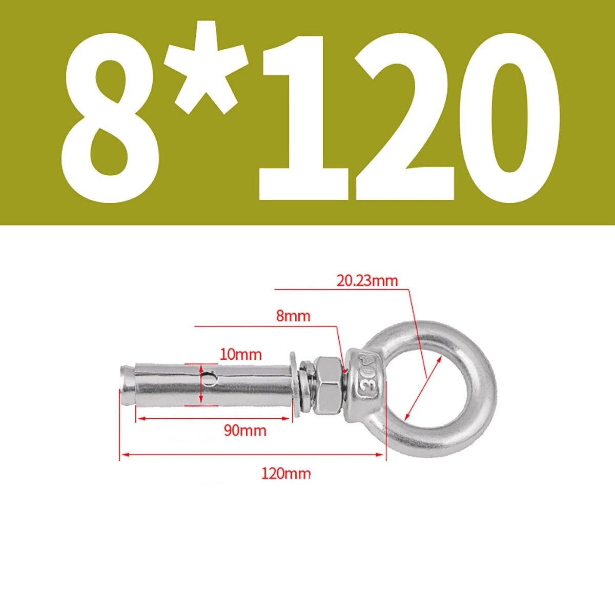 Closed Hook Eye Bolt with Rawl Shield Wall Anchor — A2 Stainless Steel (M6–M20) - HomeDIYer
