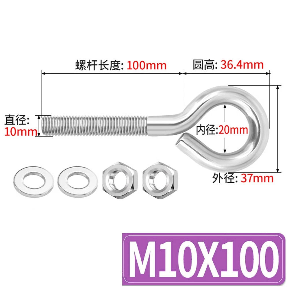 Galvanised Stainless Eye Screws Hooks Eye Bolts Closed Screws Threaded Rings Set