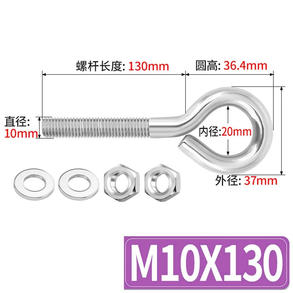 Galvanised Stainless Eye Screws Hooks Eye Bolts Closed Screws Threaded Rings Set
