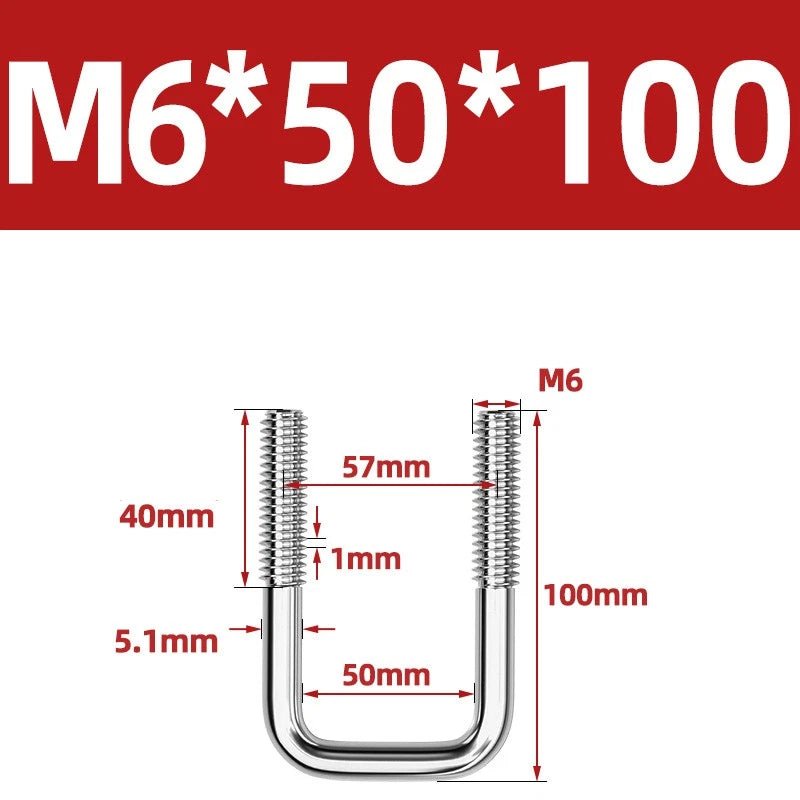 A2 304 Stainless Steel Square U - Bolt Clamp — M6 M8 M10 M12, Multiple Lengths - HomeDIYer