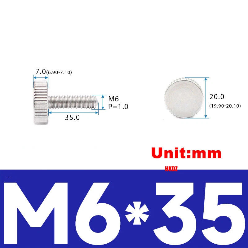 M5 M6 Flat Head Knurled Thumb Screws 303 Stainless Steel 8mm to 35mm Hand Bolts
