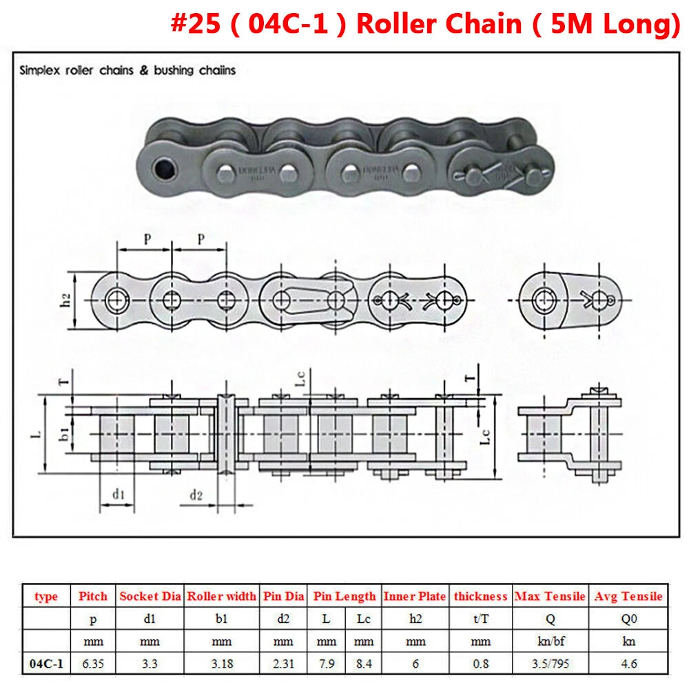 Simplex Sprocket Wheel for #25 (04C) Roller Chain, 9-40T, Pitch 1/4" Bore 6-20mm