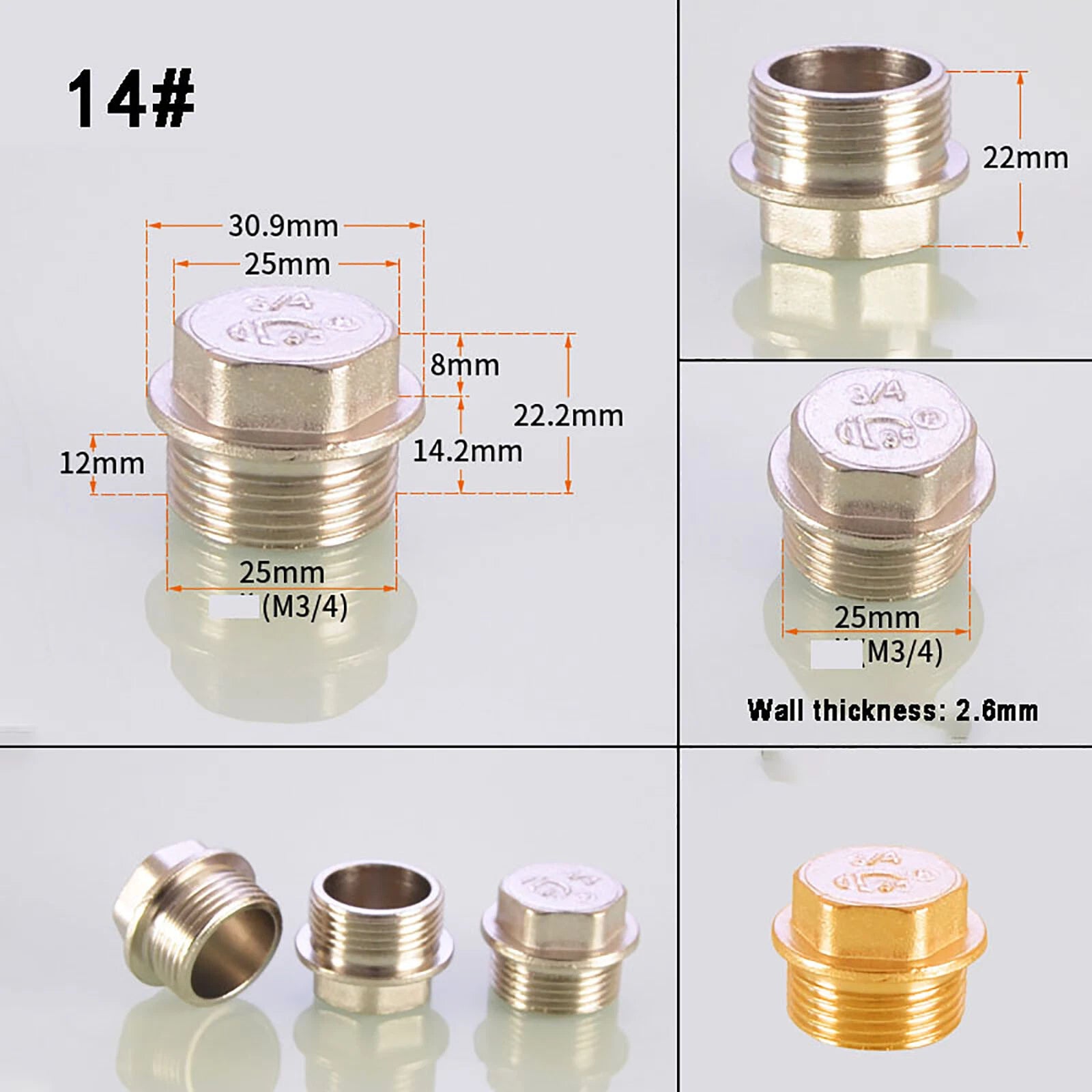 3/4" Nickel-Plated Brass Pipe Fittings — Elbow, Tee, Straight, Plug & Bush