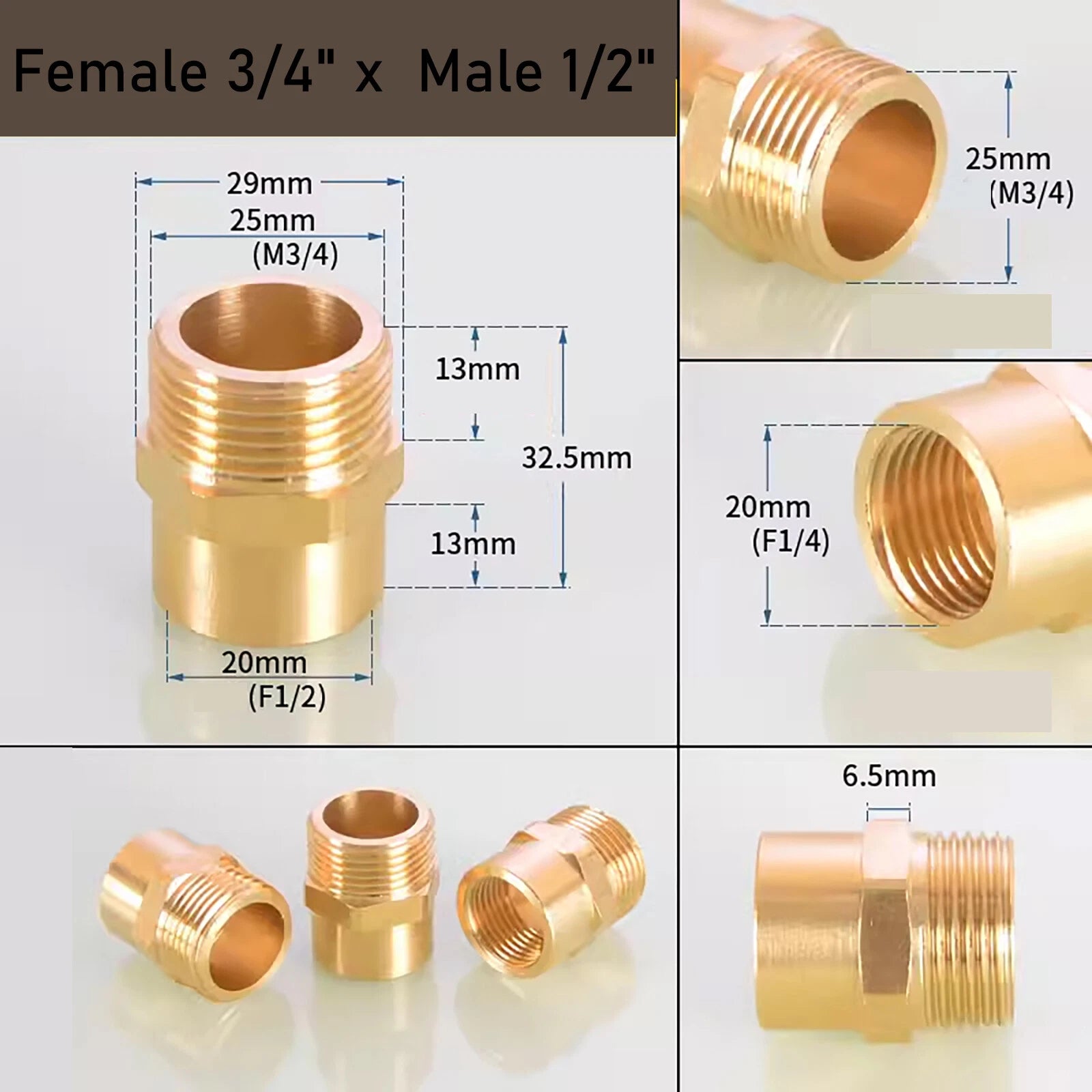 Brass BSP Reducing Nipple Connector — Male to Female Pipe Fitting Adapter (1/8" to 1")