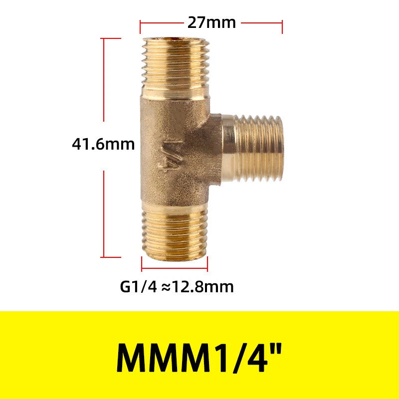 BSP Brass Tee Fitting – 90° Equal Tee Pipe Connector, Female & Male Thread, 1/8" to 1/2"