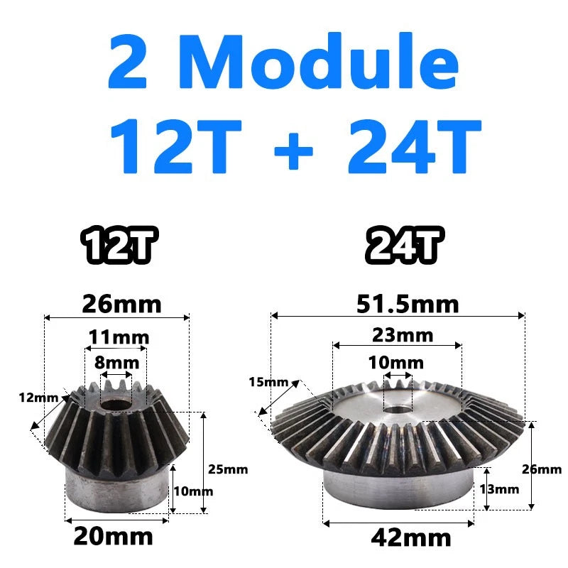 Precision Bevel Gears 0.5/1/1.5/2/2.5 Module 12/24 Teeth -35/70 Teeth Bevel Gear