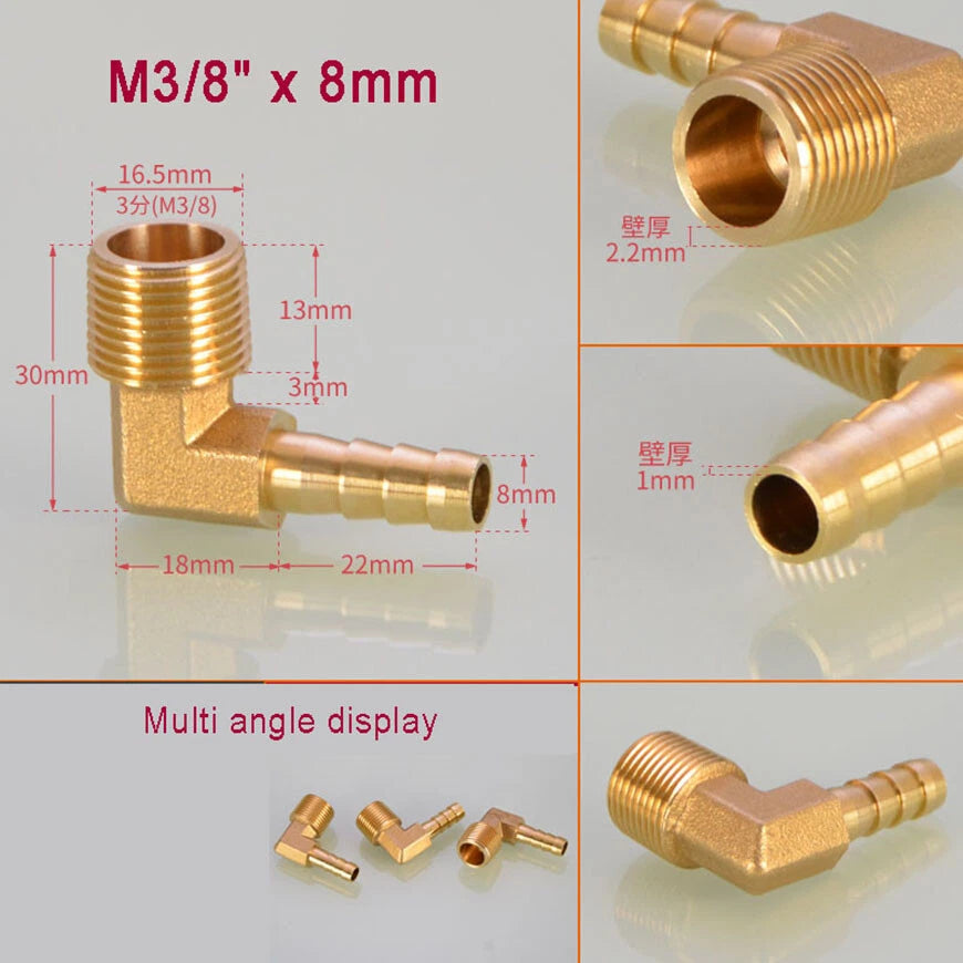 Brass BSP Male Elbow Barb Hose Tail Fittings — 1/8" to 3/4" × 6mm–25mm