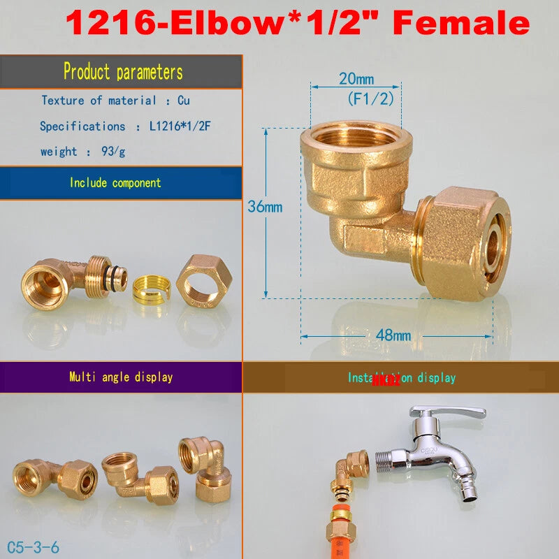 Push-Fit Tube Fittings for 12mm & 16mm Pipe — Straight, Elbow, Tee, Ball Valve, 1/2" & 3/4" NPT