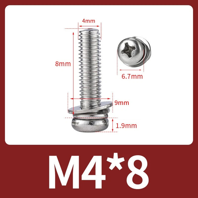 M3 M4 M5 M6 A4 Stainless Steel Bolt, Nut & Washer Set – Phillips Pan Head Marine Grade (316)