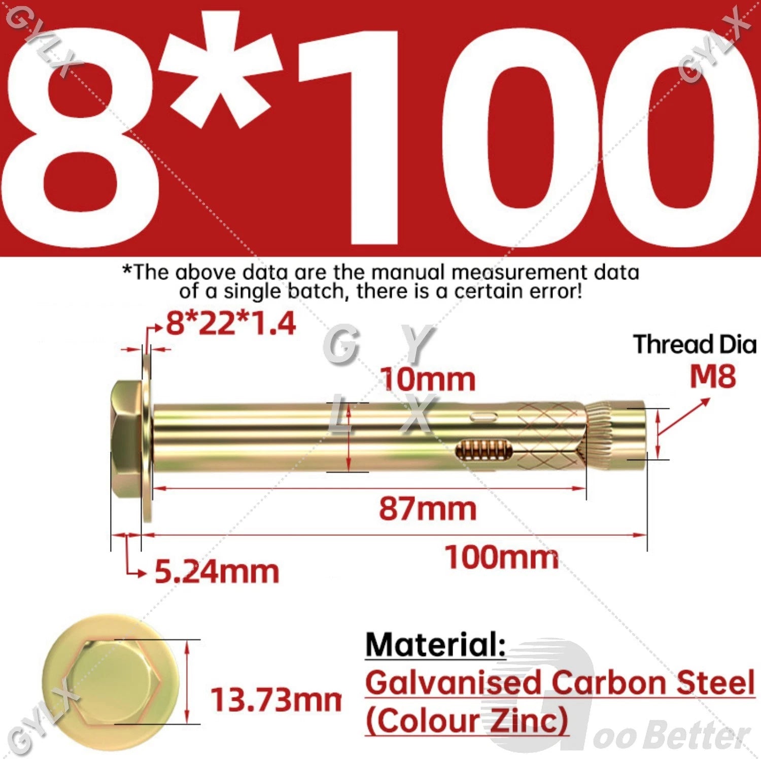 Sleeve Anchor Expansion Bolts for Masonry – Zinc Plated | M6 M8 M10 M12 M16