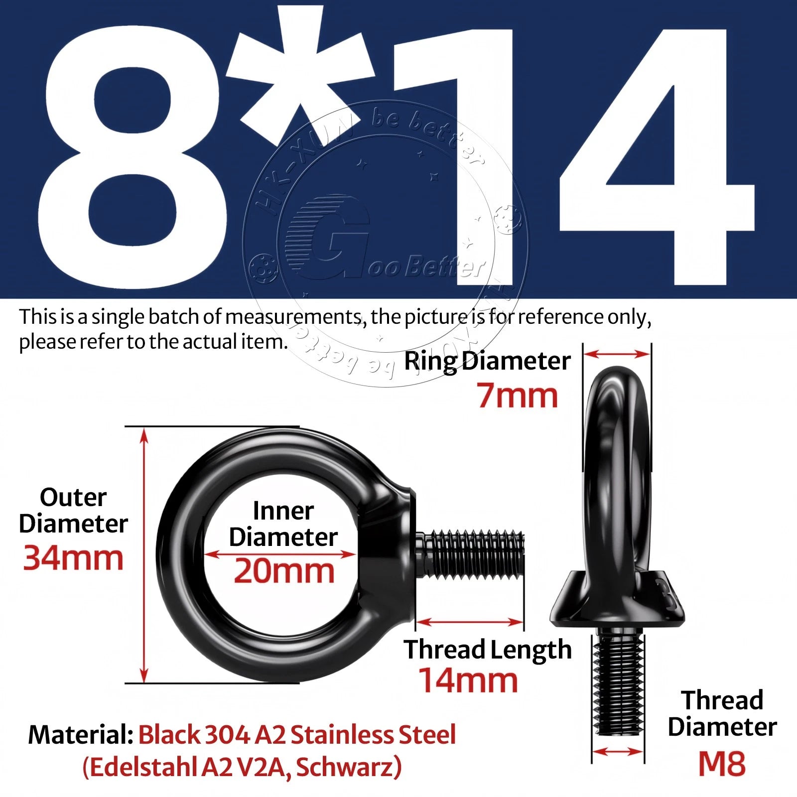 A2 304 Grade Black Stainless Steel Lifting Eye Nuts-Bolts M3 M4 M5 M6 M8 - M24