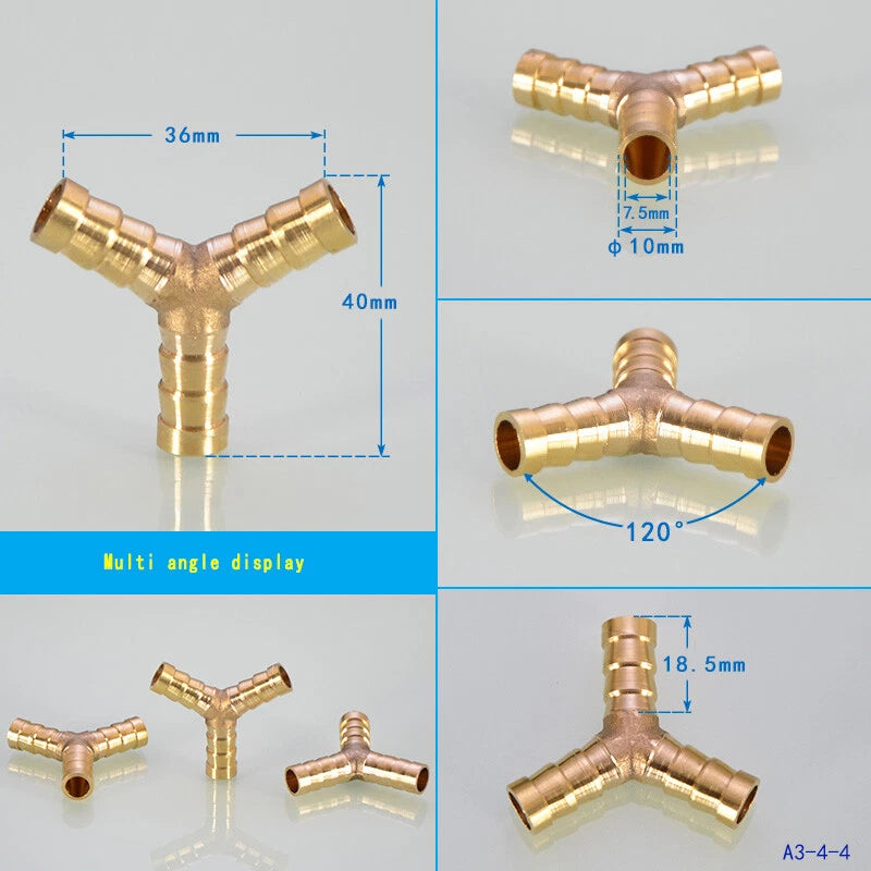 Brass Hose Tail Fittings – Barb Connector Straight Tee Y-Shape 90° Elbow Cross | Air Water Pipe Adapter