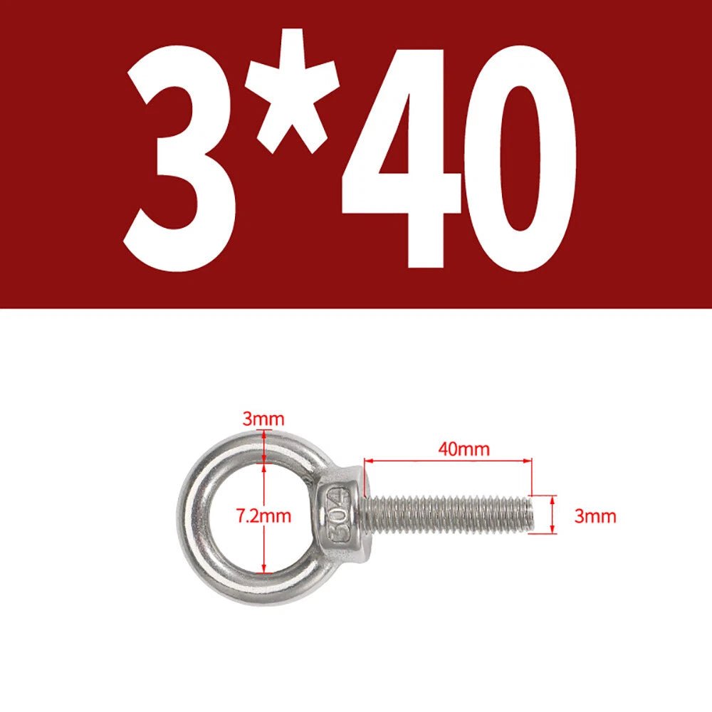 A2 Stainless Steel Lifting Eye Bolts DIN 580 — M3 M4 M5 M6 M8, 9mm–200mm - HomeDIYer