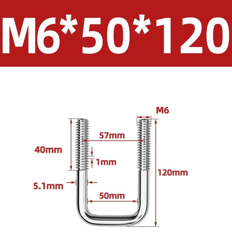A2 304 Stainless Steel Square U - Bolt Clamp — M6 M8 M10 M12, Multiple Lengths - HomeDIYer