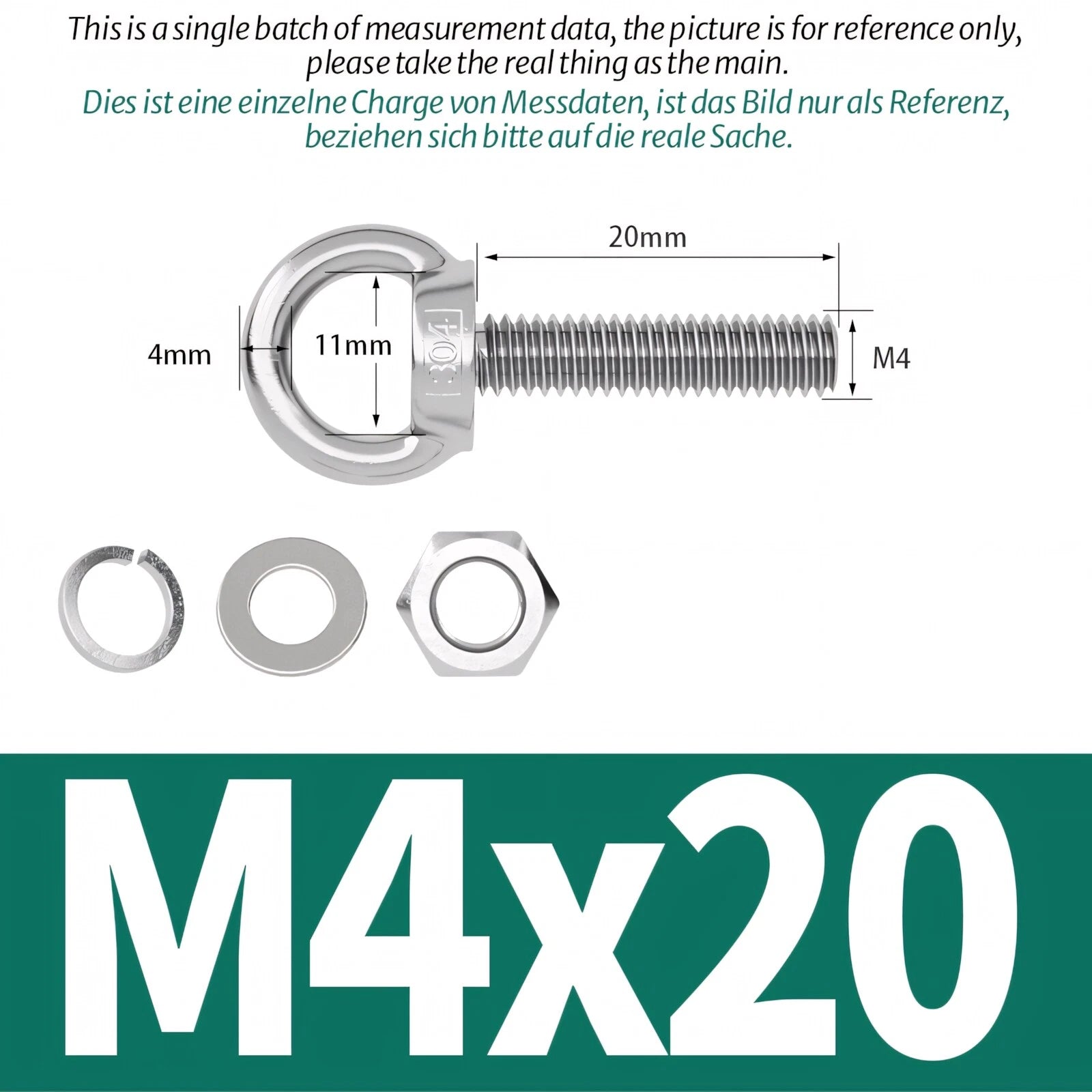 M3 M4 M5 - M20 Eye Bolts Kit Screws Nut Washer Long Boat Stainless Steel A2 304