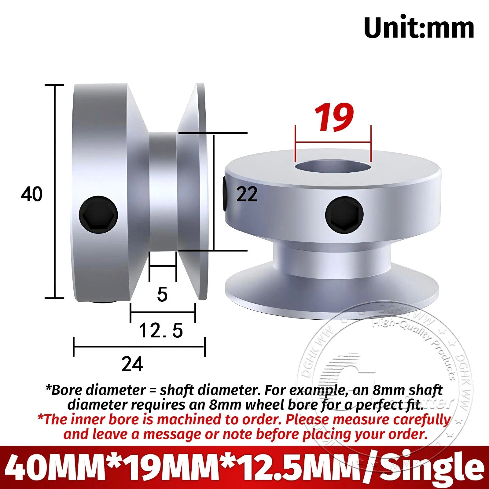 V-Groove Aluminum Drive Pulley For V-Belt Pulleys Groove 12.5mm OD 40mm-150mm