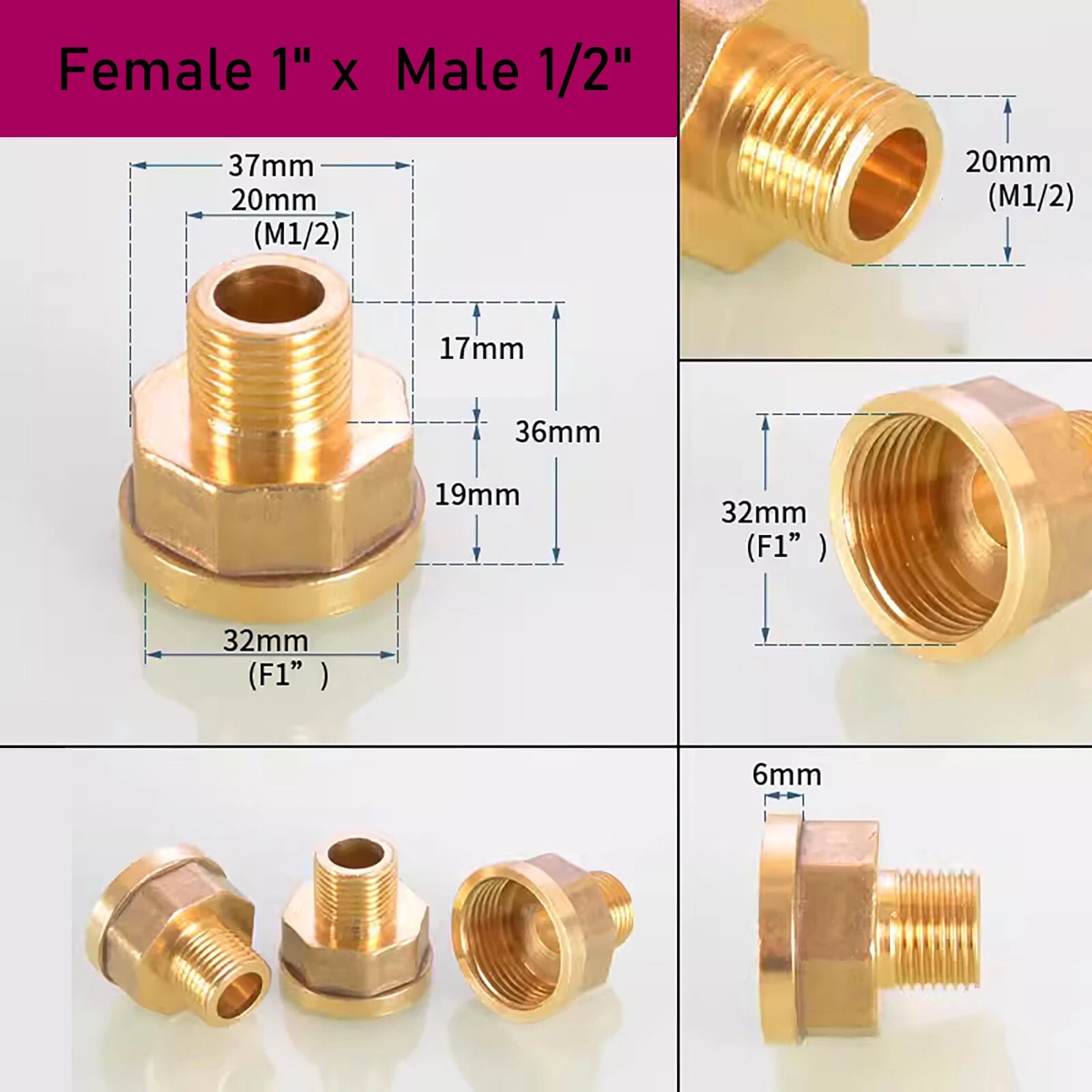 Brass BSP Reducing Nipple Connector — Male to Female Pipe Fitting Adapter (1/8" to 1")
