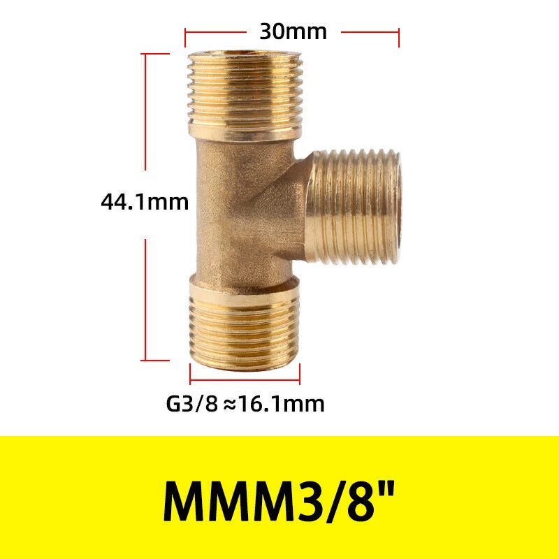 BSP Brass Tee Fitting – 90° Equal Tee Pipe Connector, Female & Male Thread, 1/8" to 1/2"