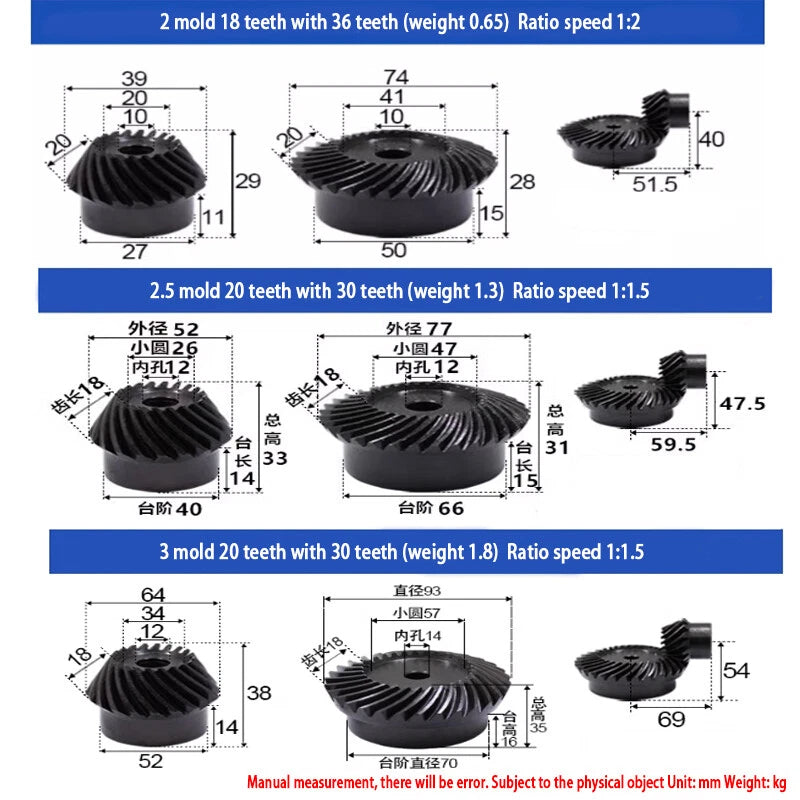 1 Set 1/1.5/2/2.5/3/4/5/6 Mod Umbrella Spiral Bevel Gear Helical 90° 45# steel