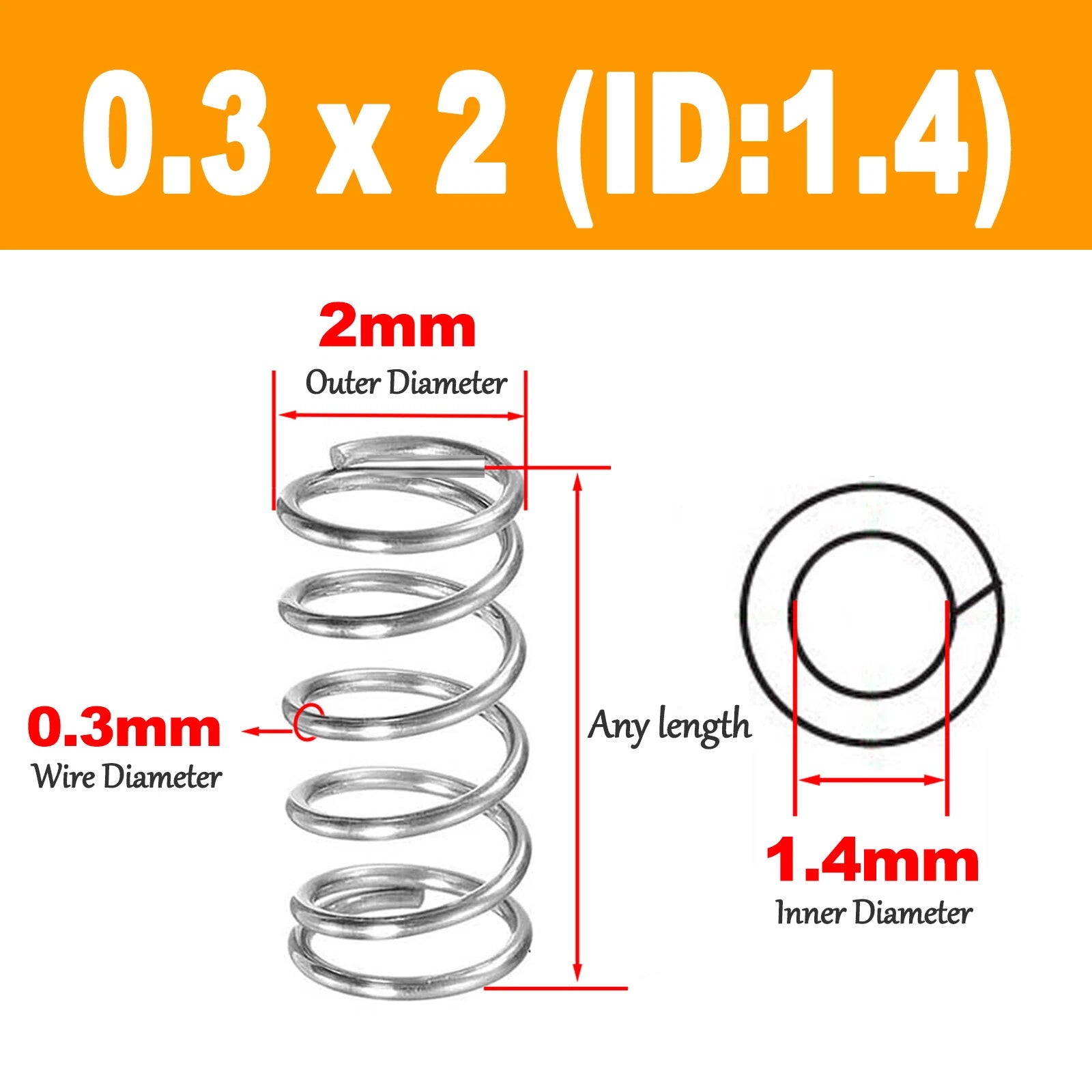 5mm-120mm Compression spring OD:2mm - 6mm Coil Pressure Springs 304 steel 0.30mm