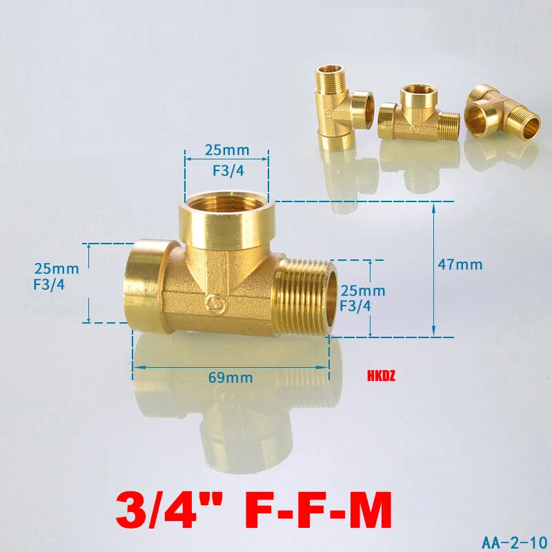 Brass T-Shape Pipe Fittings 1 2"~2" BSP Male Female Thread Tee Connector Adapter