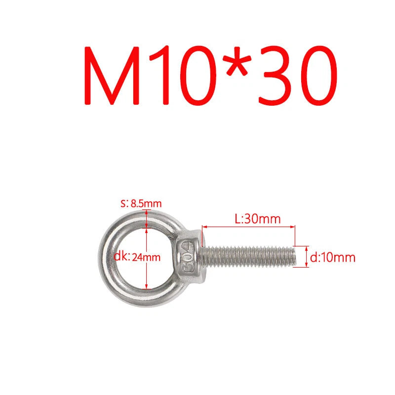 M3–M24 Stainless Steel Eye Bolts with Metric Thread — 304 SS Lifting Eyebolt