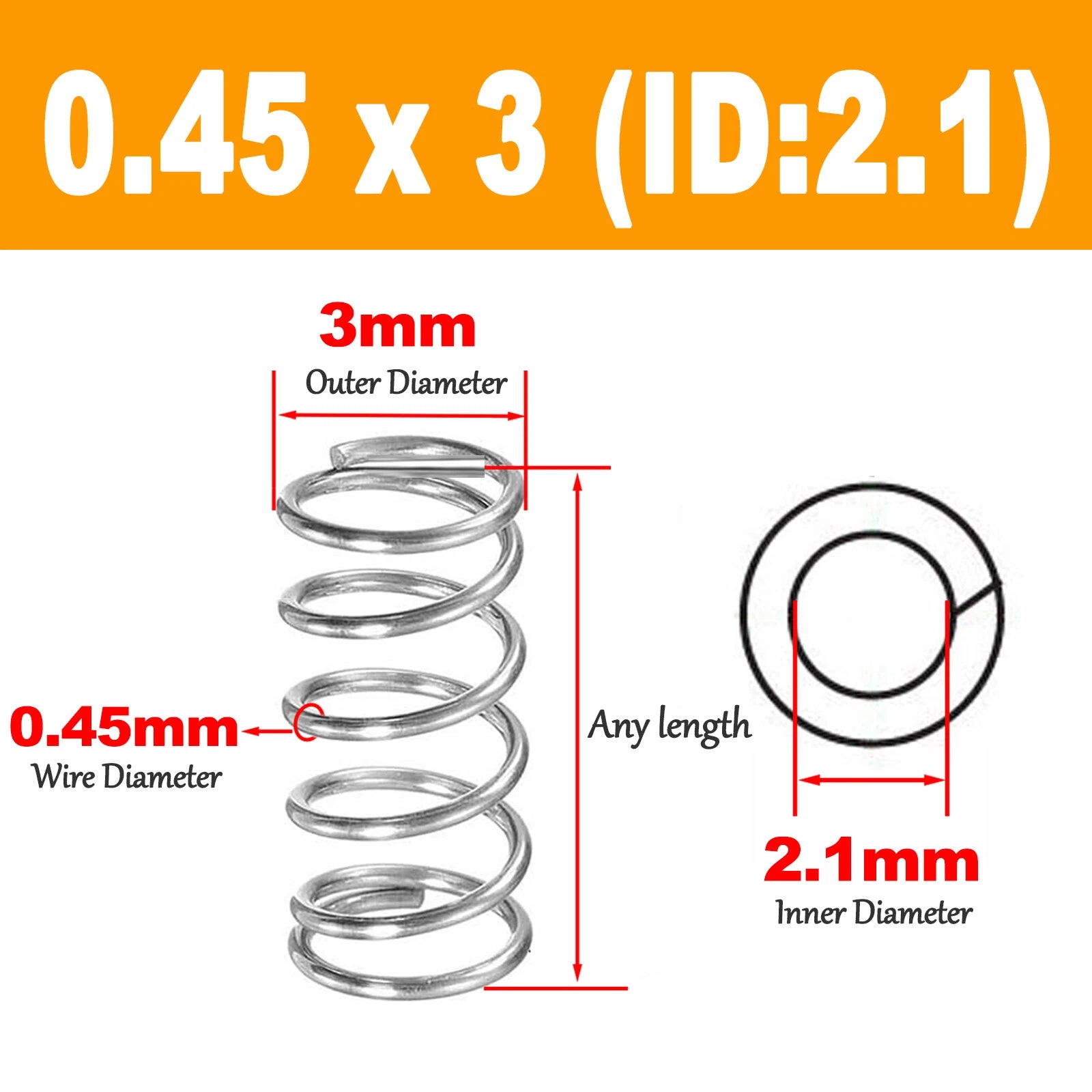 Compression Spring 0.45 mm Wire Variants Applied Spiral Stainless Steel Metal