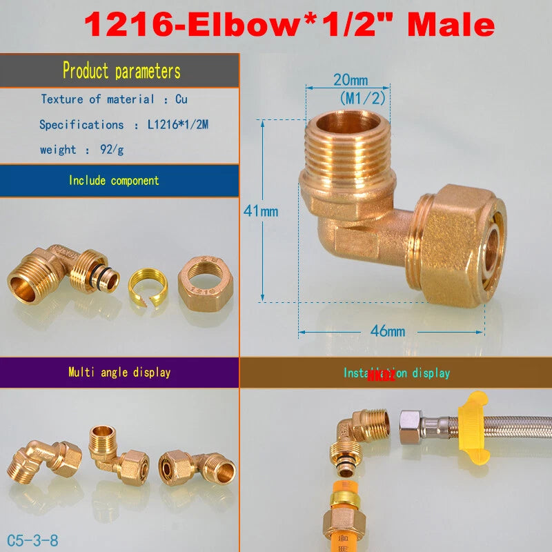 Push-Fit Tube Fittings for 12mm & 16mm Pipe — Straight, Elbow, Tee, Ball Valve, 1/2" & 3/4" NPT