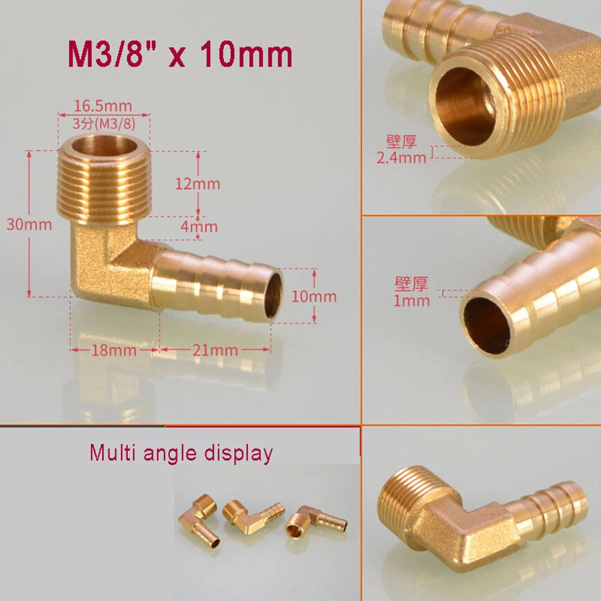 Brass BSP Male Elbow Barb Hose Tail Fittings — 1/8" to 3/4" × 6mm–25mm