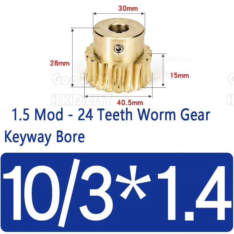Module 1.5 Brass Worm Gear Wheel Worm Shaft C45 Steel 24 Tooth Bore 8 mm - 17 mm