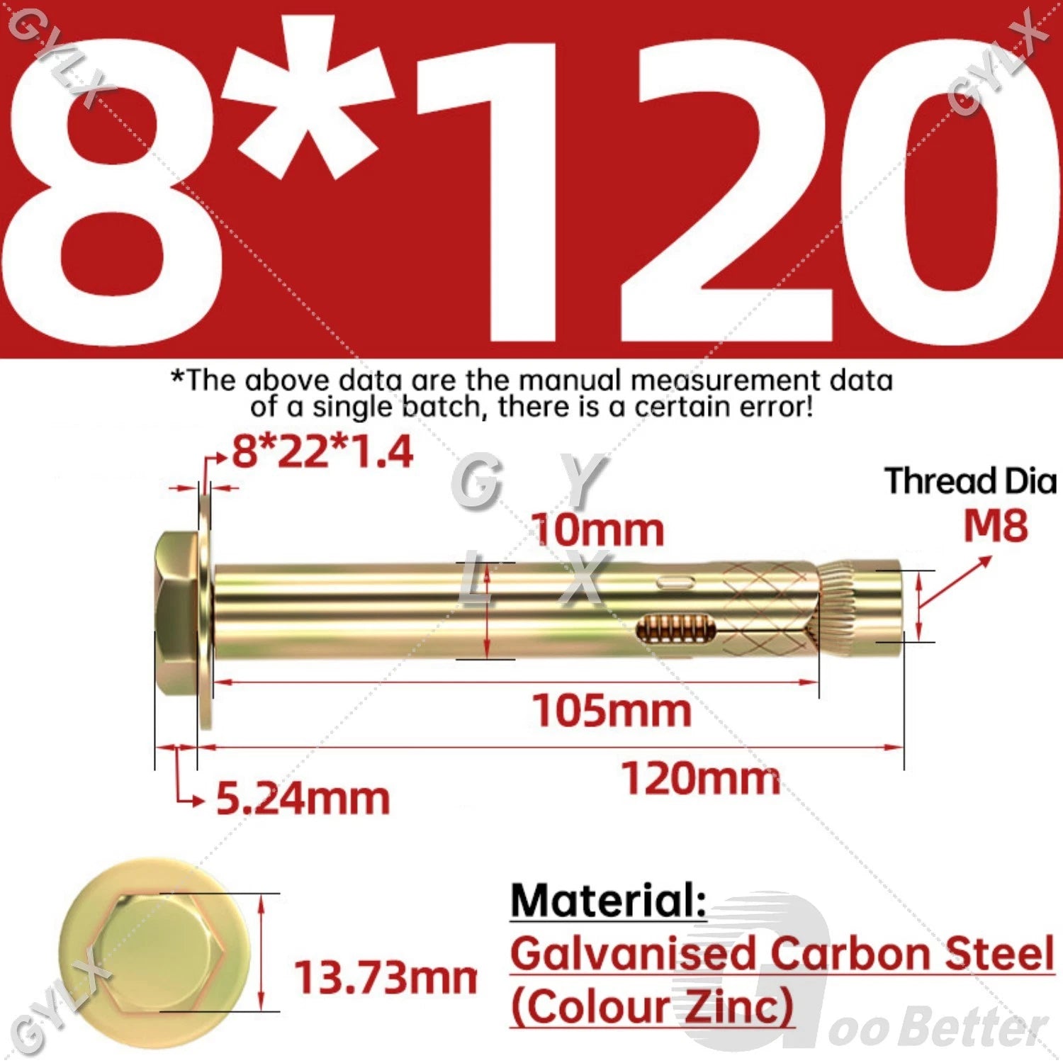 Sleeve Anchor Expansion Bolts for Masonry – Zinc Plated | M6 M8 M10 M12 M16