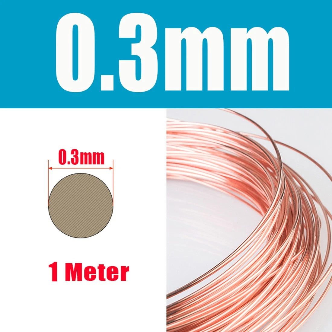 1M Round Copper Wire Solid 0.2-4.5mm Bendable Metal Wire Jewellery Craft Making