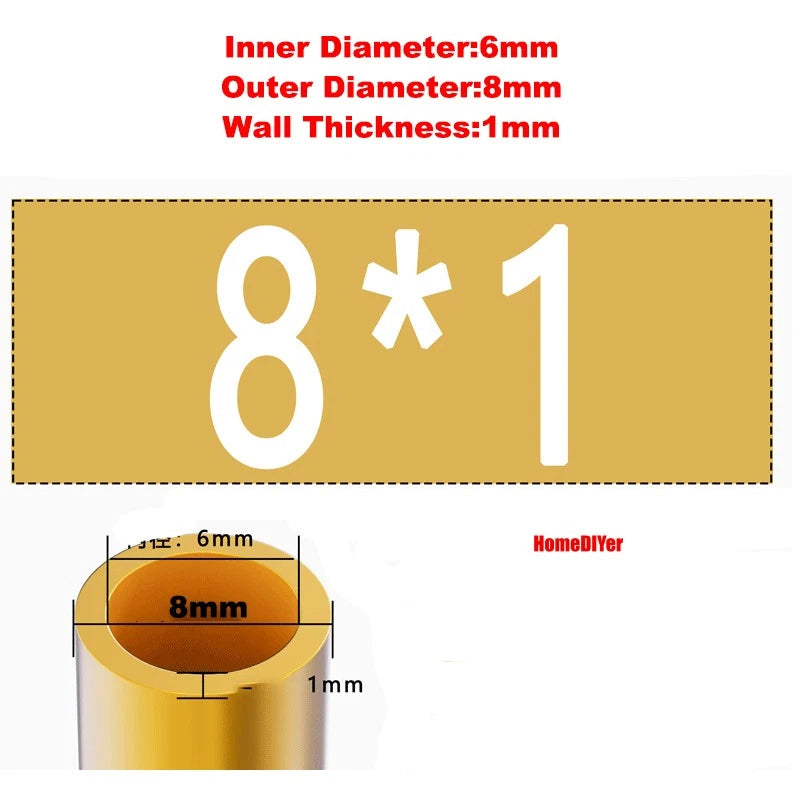 H62 Brass Round Tube — OD 2mm–100mm, Wall 0.5mm–4mm, 200mm Length