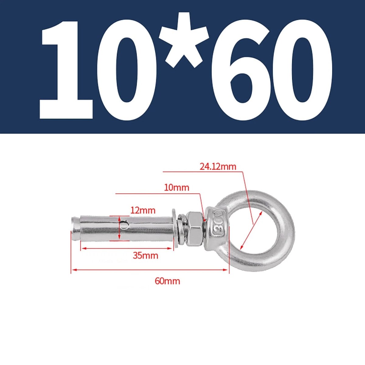 Closed Hook Eye Bolt with Rawl Shield Wall Anchor — A2 Stainless Steel (M6–M20) - HomeDIYer