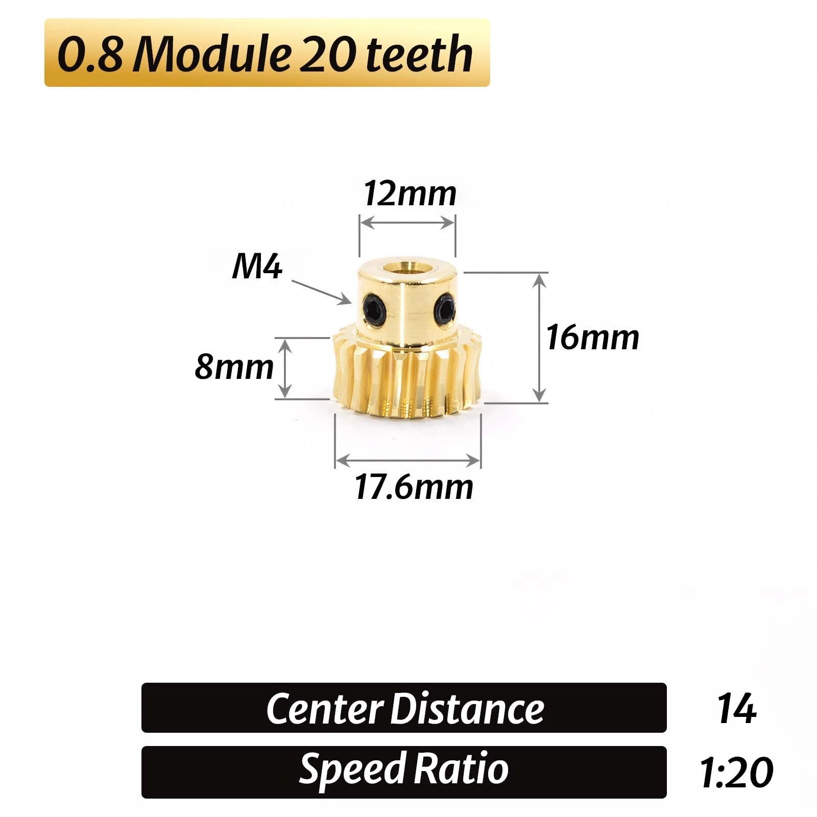 0.5/0.8/1/1.5 Module 20T to 60T Gear Copper Worm Wheel Gear & Worm Gear Shaft