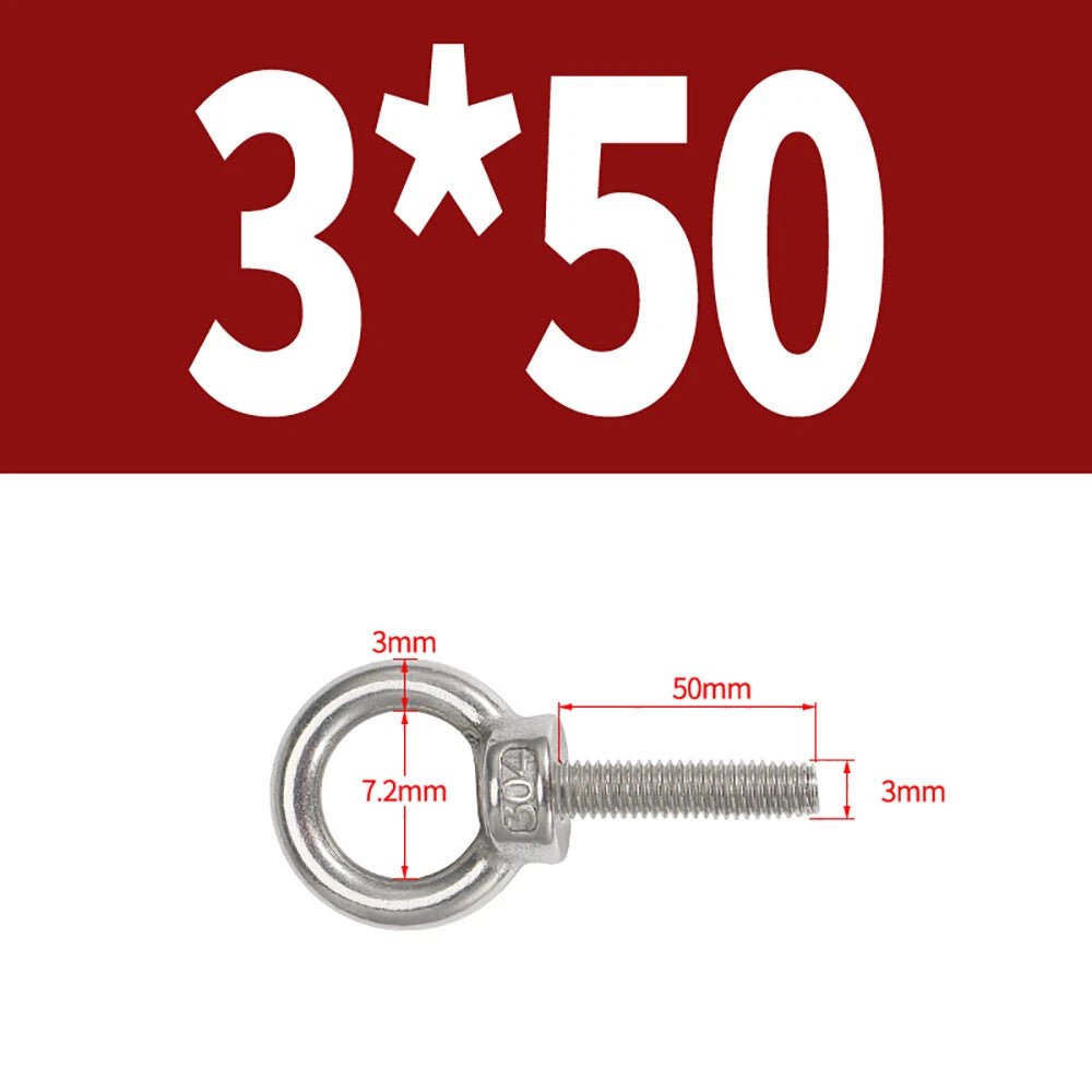 A2 Stainless Steel Lifting Eye Bolts DIN 580 — M3 M4 M5 M6 M8, 9mm–200mm - HomeDIYer