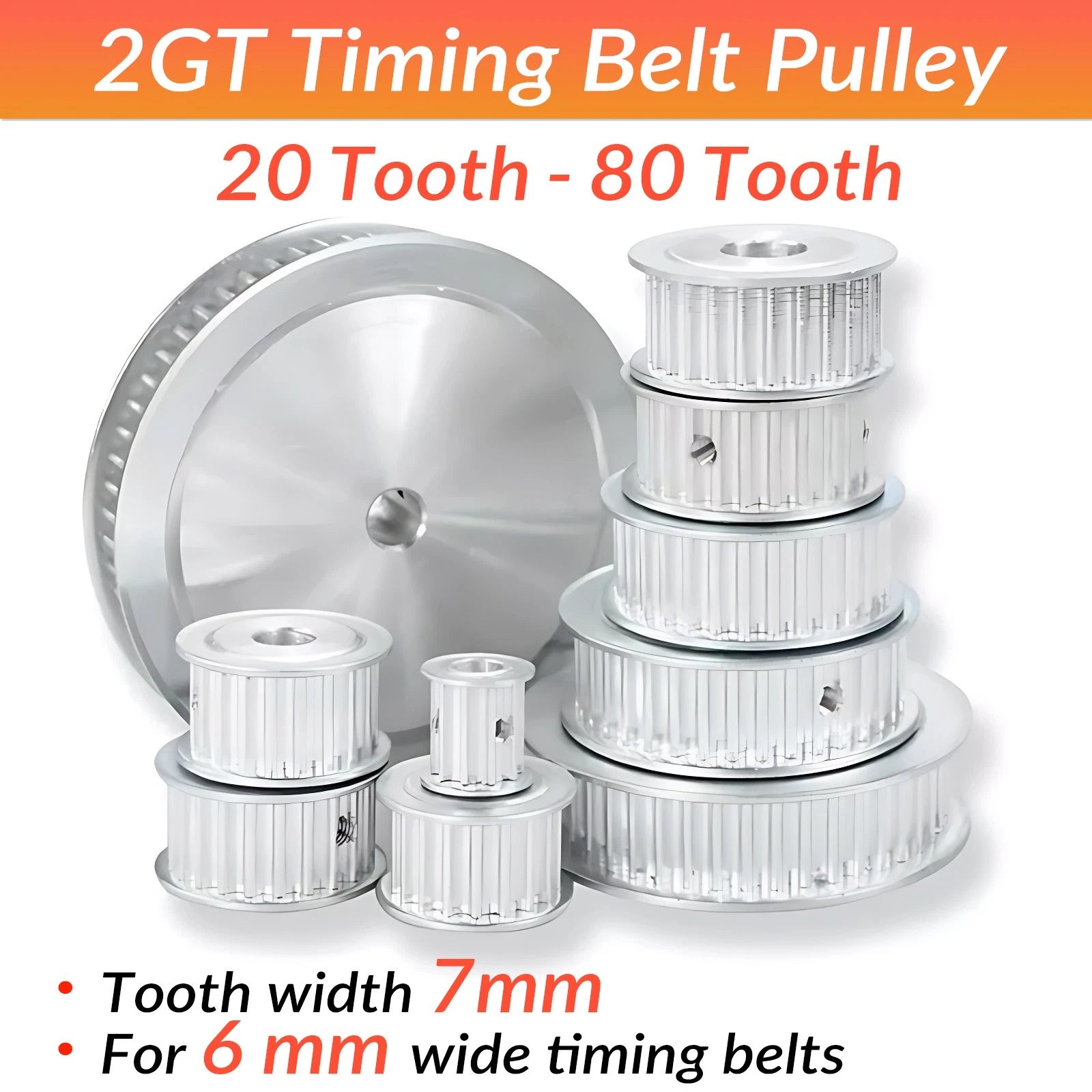 GT2 Timing Belt Pulley Synchronous Wheel 20T-80T Teeth Width 7mm Bore 3mm-15mm