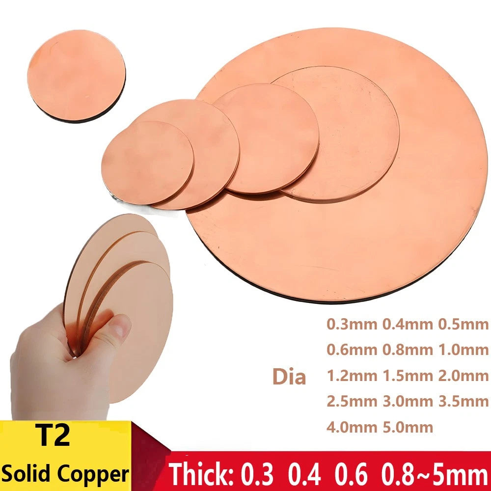 Solid Pure Copper Disc Blank Cut Round Sheet Plate Thick 0.3-5mm Dia 50mm-300mm