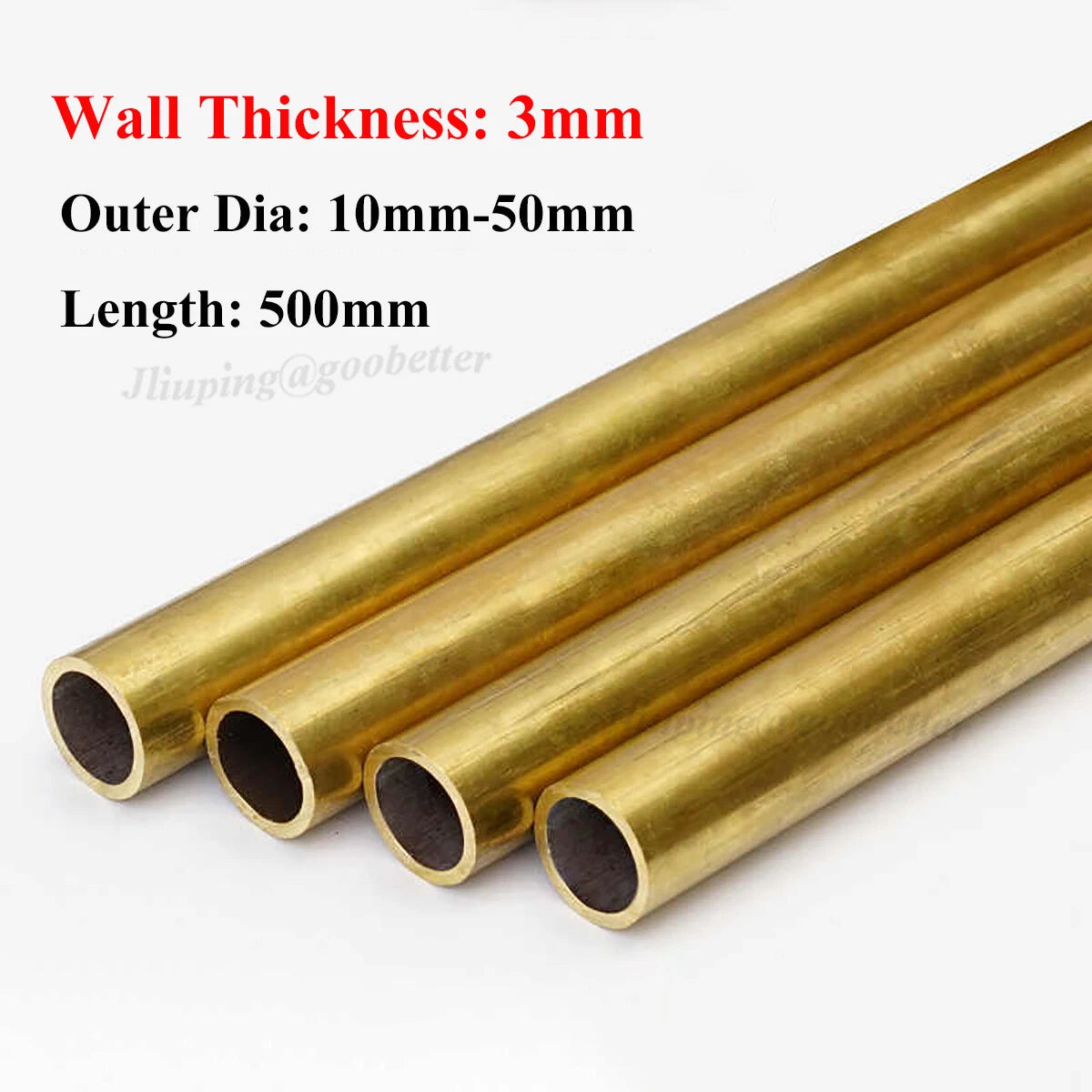 Brass Round Tube — OD 10–50mm, 3mm Wall Thickness, 500mm Length
