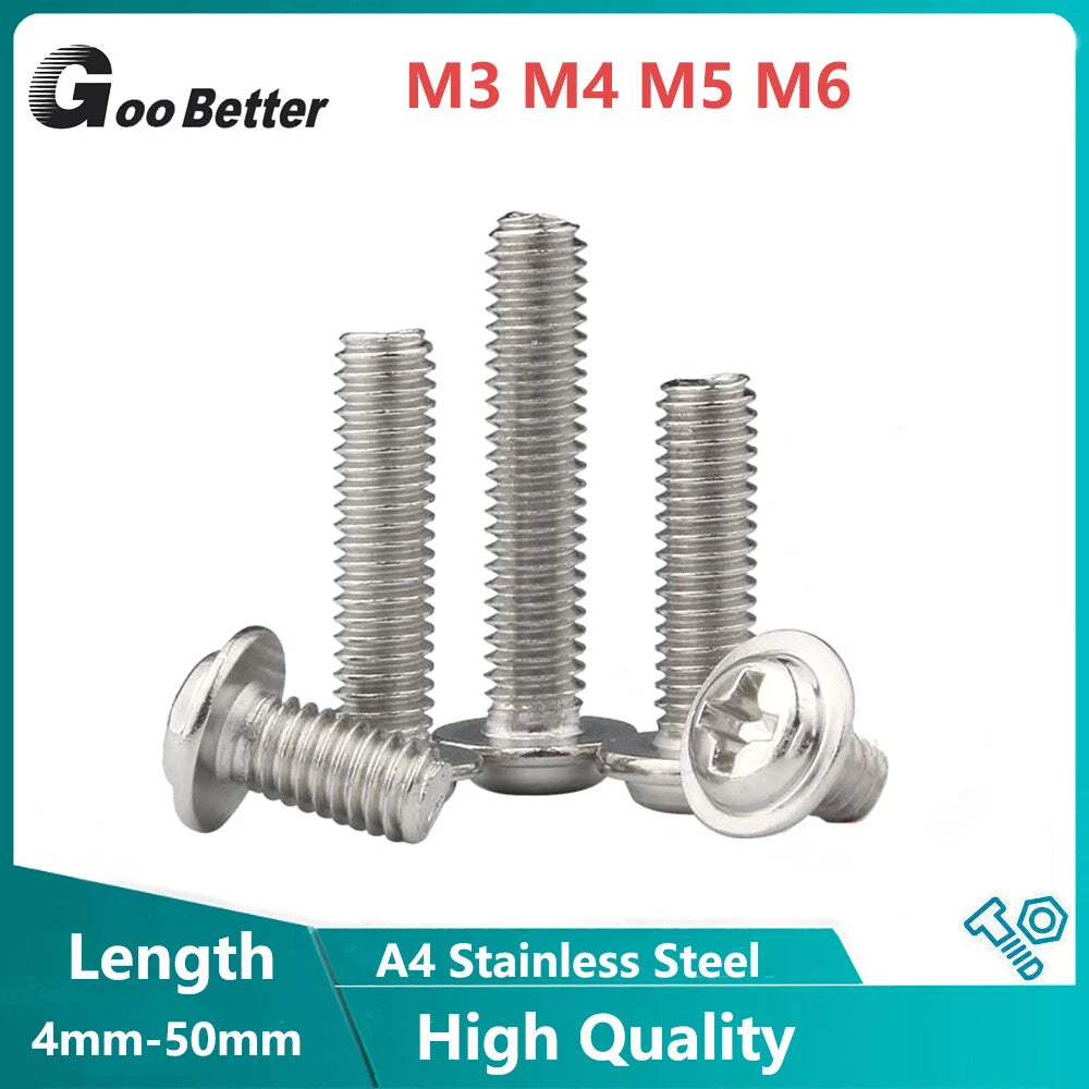 A4 Stainless Flanged Button Head Screws – M3 to M6, Phillips Drive, Marine Grade (4–50mm Lengths)