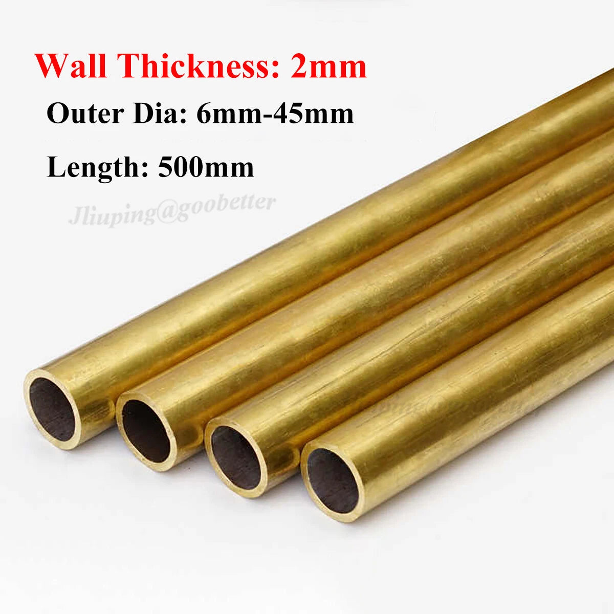 Brass Round Tube — OD 6mm to 45mm, 2mm Wall Thickness, 500mm Length